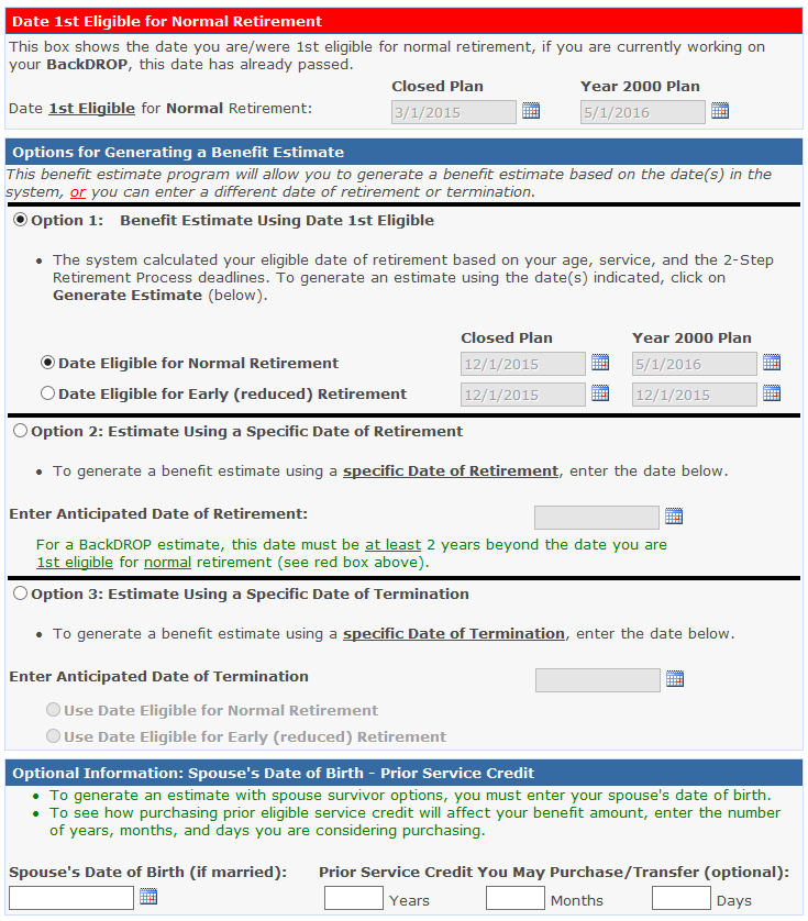 estimate a benefit screen